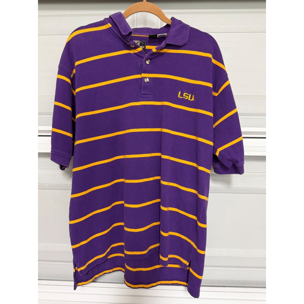 LSU Tigers Polo Shirt Mens XL Purple Gold Striped NCAA Football game day sporty